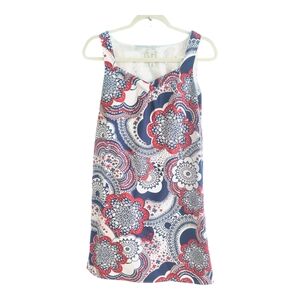 Ann Taylor LOFT Burgundy-Blue-Whit Floral Paisley Sleeveless Tank Dress petite 6